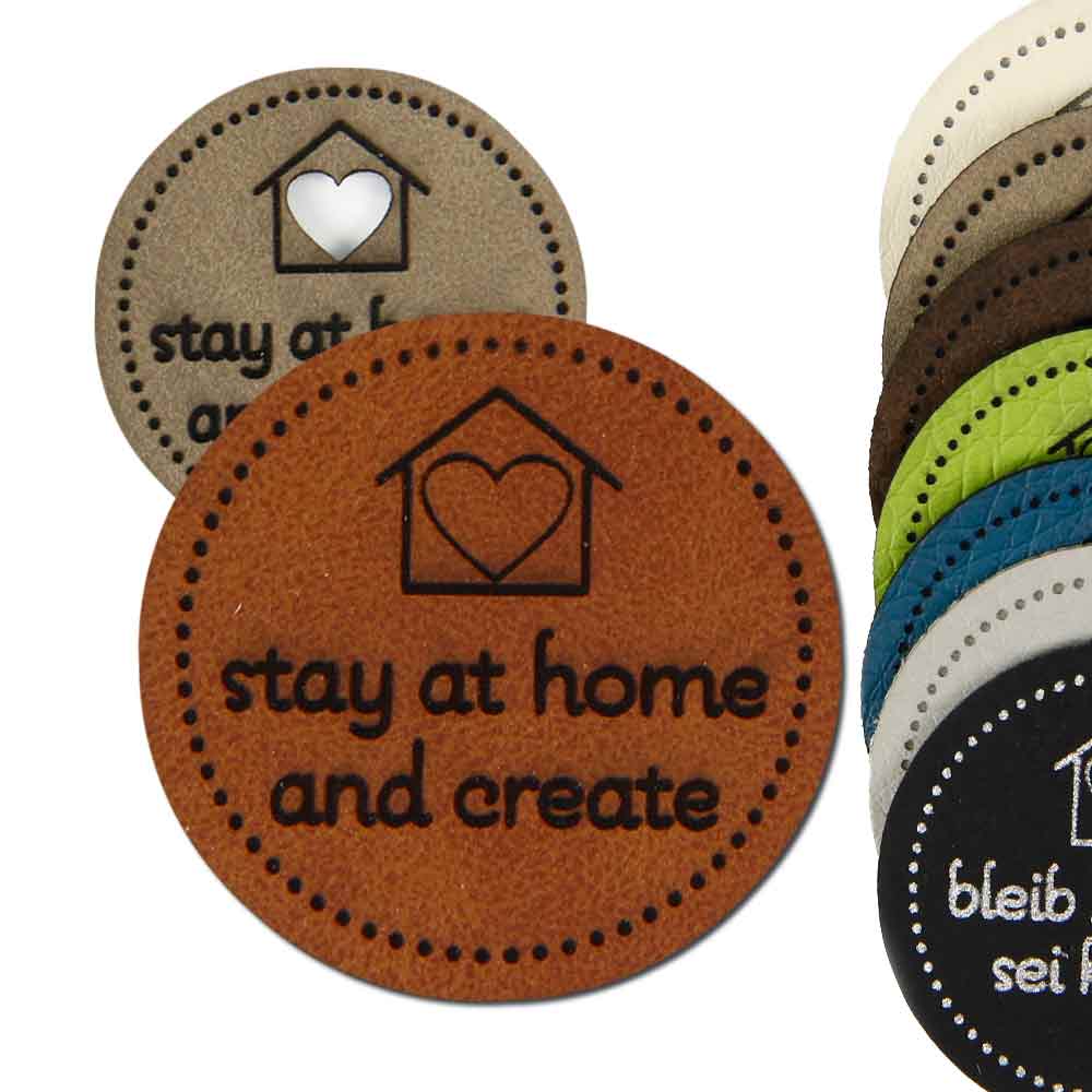 synthetic leather label; stay at home  -  and create