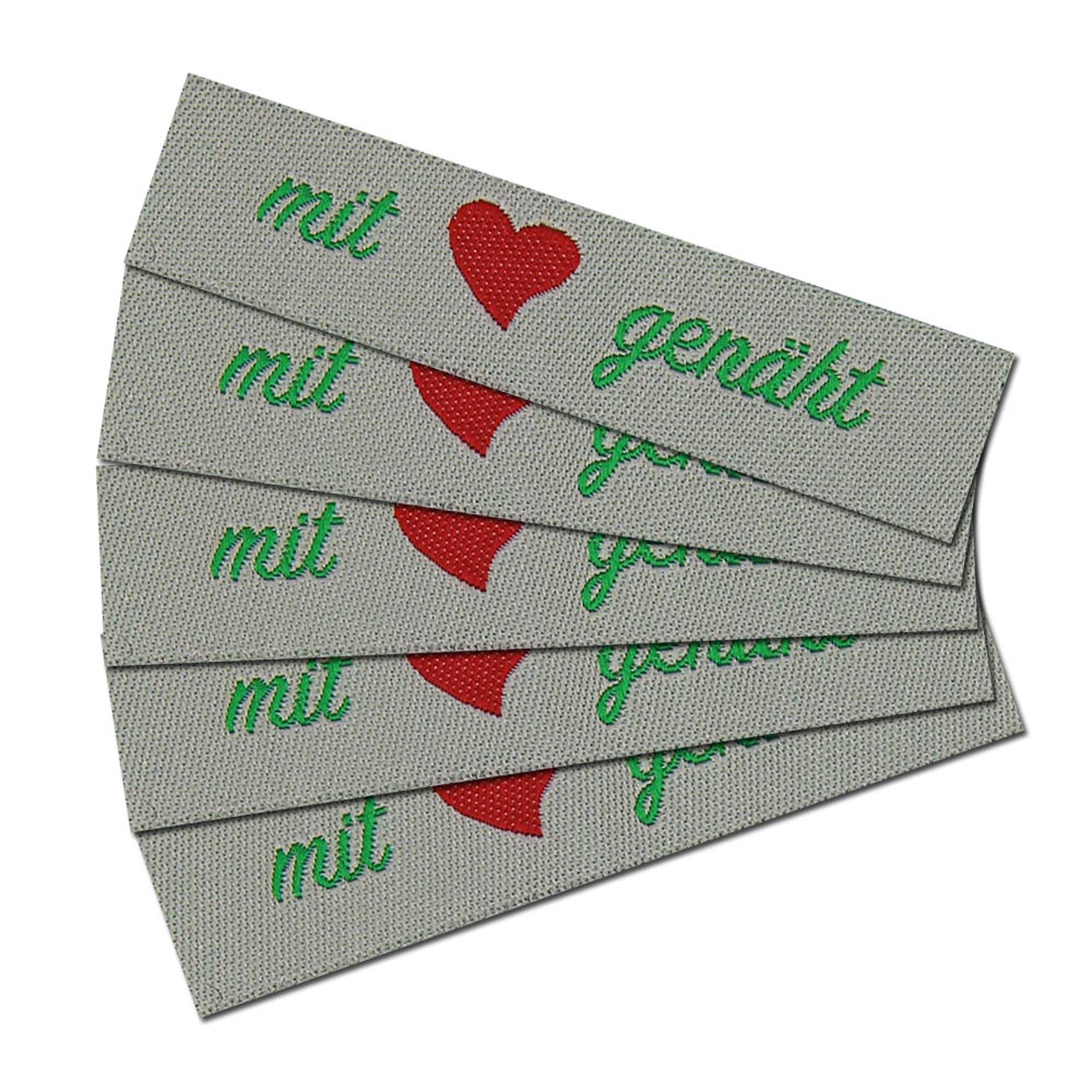 Étiquette textile „mit Liebe genäht, gestrickt, gestickt“