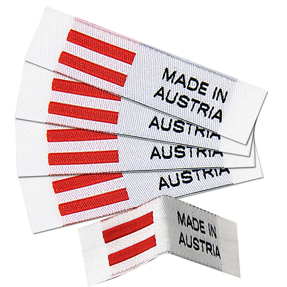 Textiletiketten Made in Germany, Austria, Swiss, Webetiketten